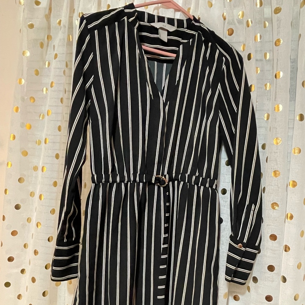 Black white and tan pinstripe midi dress!